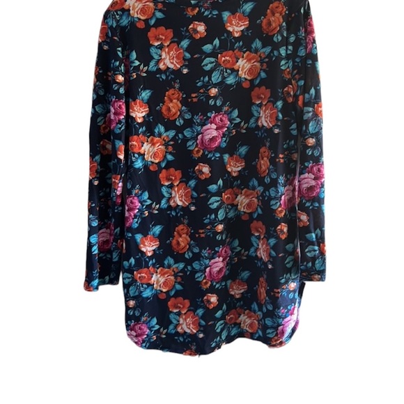 TOPIA long sleeve floral pattern tunic Pull over blouse shirt 1X soft rose print - Picture 4 of 7